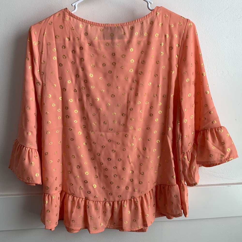 NWT Anthropologie W5 Peach & Gold Ruffle Blouse - Picture 2 of 5